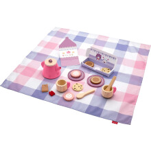 Fisher-Price Holz Spielzeug Picknick Tee Set, 18 Teile mit Decke, Holzbecher und Essen für Kinder ab 3 Jahren