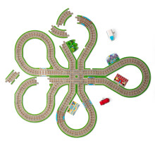 Melissa & Doug Crea il tuo Ferroviario Puzzle da Pavimento 48 Pezzi con 2 Treni a Molla e Scenario Intercambiabile
