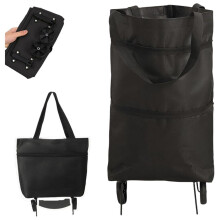 Shopping bags, lightweight shopping trolleys, foldable, bottom bracket, built-in pulley, Oxford fabric material, black