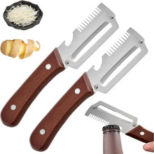 2-delige multifunctionele groenteschiller met houten handvat, flesopener en rasp, 3-in-1 keukenhulp voor aardappelen, pompoen,