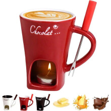 Chocolate fondue cup, ceramic chocolate fondue set 200ml with fork, for cheese & chocolate