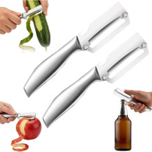 2-in-1 peeler, 2-pack vegetable peeler/potato peeler made of stainless steel with wooden handle, asparagus peeler, universal peeler