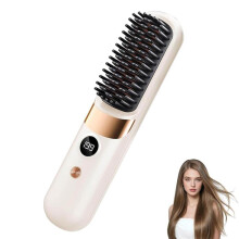 Short hair styling brush and hot air brush, cordless straightening brush with LED display, 4 temperature settings (140–199 C), r