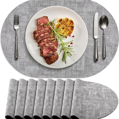 Leather Placemats 8-Pack Non-Slip Heat-Resistant Grey 1