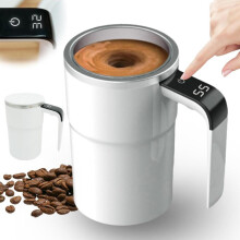 380ml Self-Stirring Coffee Mug, Magnetic Self-Stirring Cup with Temperature Display, Rechargeable Smart Coffee Mug with Lid