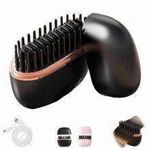 Mini Cordless Hair Straightener Brush, Rechargeable Portable Straightening Brush, 3-Stage Temperature Control, for Hair and Beard