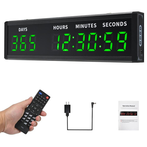 LED Countdown Timer, Gym Timer, 9-Digit, 2-Inch Digits, 999-Day Short-Term Timer, Student & Office
