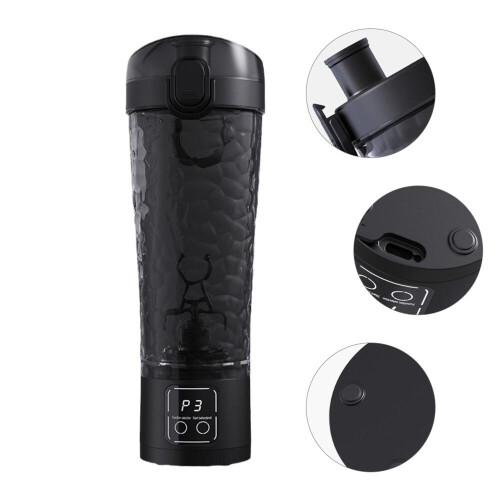 Automatic electric blender/protein shaker, 700ml, LCD display, adjustable gears, leak-proof and drop-proof, black