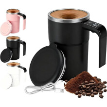 380ml Self-Stirring Coffee Mug, Magnetic Self-Stirring Cup with Temperature Display, Rechargeable Smart Coffee Mug with Lid
