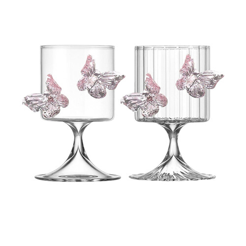 Delicate Pink Butterfly Decorated Glass Cup-Vertical pattern 1