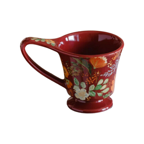 Handcrafted Ceramic Flower Mug With Ergonomic-201-300ml Red