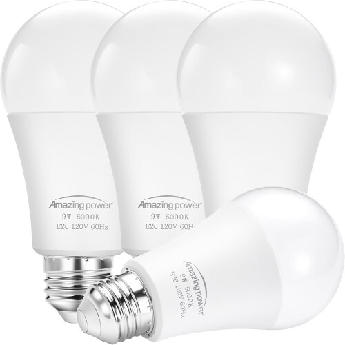Lâmpada LED A19 com sensor crepuscular, 9W, 5000K, soquete E26 (pacote com 4) 1