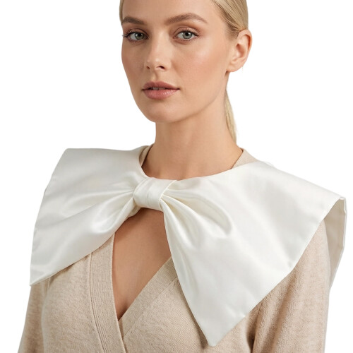 Adjustable Bowknot Embellished Collar Detachable Neckwear-White