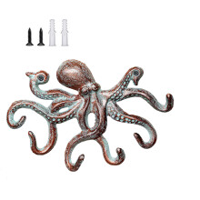 Creatieve ijzeren octopussen haak wandgemonteerd rek-patina rood