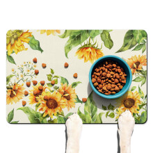 Alfombrilla ecológica para comida y agua de perro con diseño de girasol