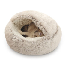 Rund plysj katteseng med hette, hule, 16 x 16 tommer