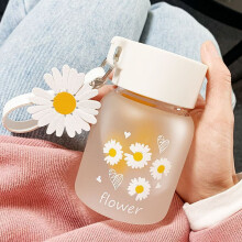 Wasserflasche aus Glas mit Gänseblümchenmuster, 350 ml