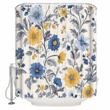 Gelber und blauer Duschvorhang mit Blumenmuster, 183 x 183 cm