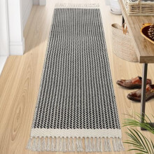 Boho katoenen halloper 2x7ft – Zwart & Wit