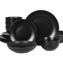 16-Piece Stoneware Dinnerware Set – Semi-Matte Black