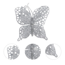 Conjunto de 6 enfeites de Natal em forma de borboleta prateada para árvore de Natal.