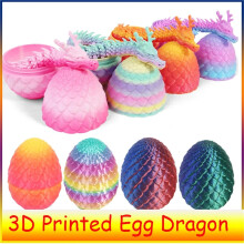 Ovo de dragão impresso em 3D com figura de dragão articulada.