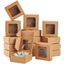 36er-Packung 3" x 3" x 1,2" braune Kraftpapier-Geschenkboxen mit durchsichtigem Deckel