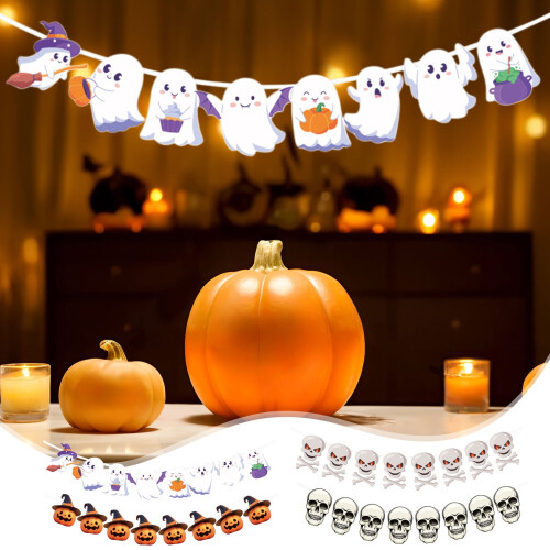 Conjunto de bandeirolas de Halloween com 8 peças + corda.