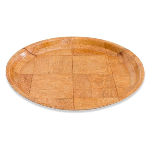 Bandeja redonda de madeira trançada, 25 cm (10 polegadas), marrom