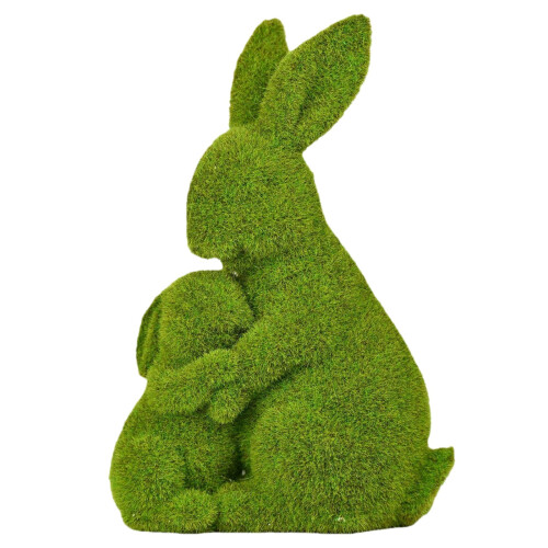 Statuetta di coniglietto pasquale verde floccato, 18 cm