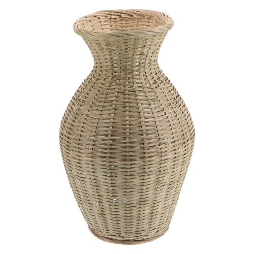 Håndvevd bambusvase olivengrønn 18,5 cm