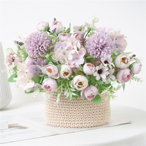 Kunstig silkeblomstbuket i 4 farver