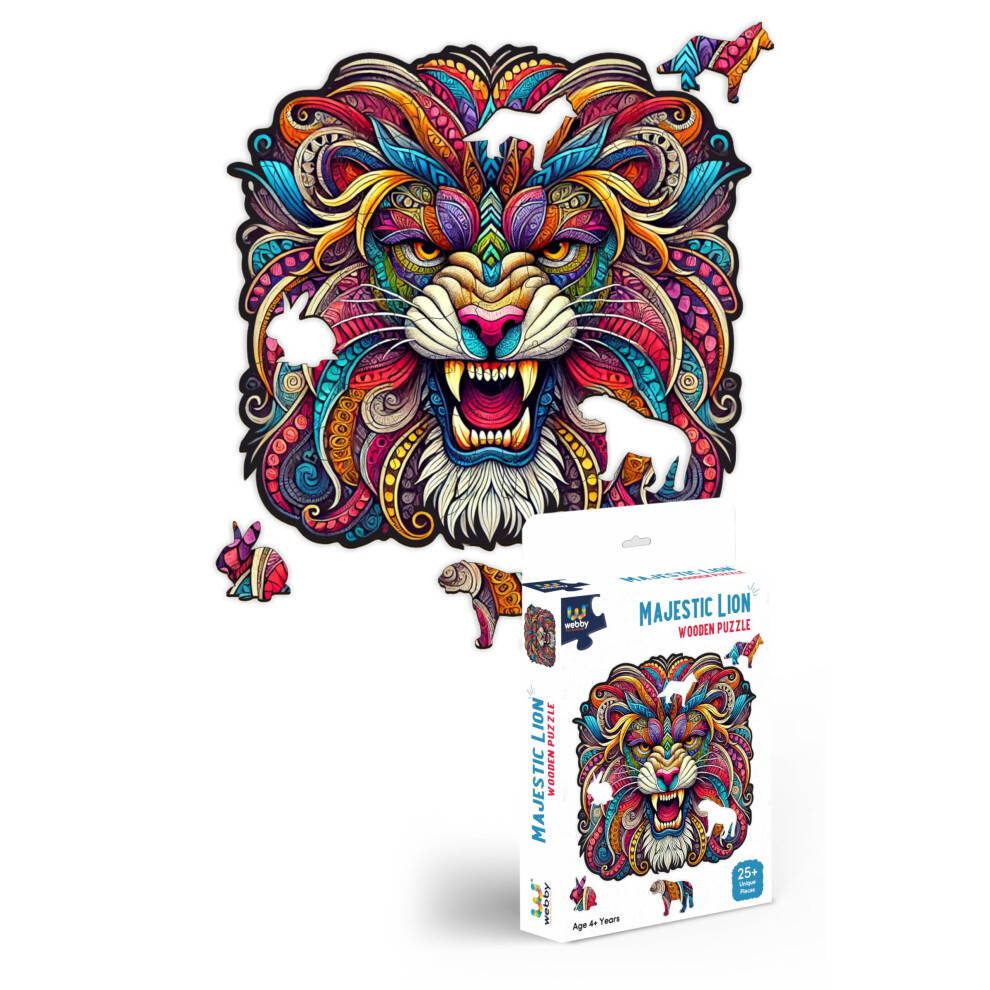 Webby Majestic Lion Jigsaw Puzzle | Travel Game | Zentangle Art Design Wooden Puzzle Toy For Kids And Adults (25 Pieces)-image-OPC-PTYR9WC-NEW