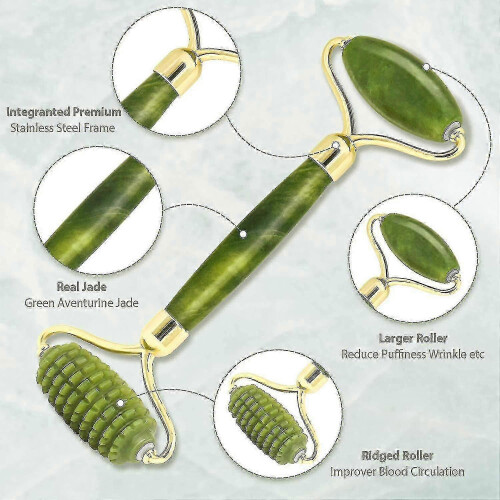 Liseng And Gua Sha Tools Set-anti-aging Roller Massager-100% Real Natural Jade 1