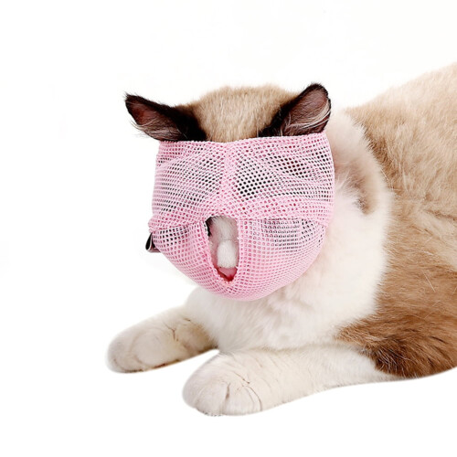 Cat Anti-Bite Muzzle Breathable Mesh Pink Small