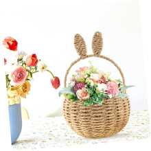 Panier de Pâques en forme de lapin, avec anse et oreilles de lapin, tressé.