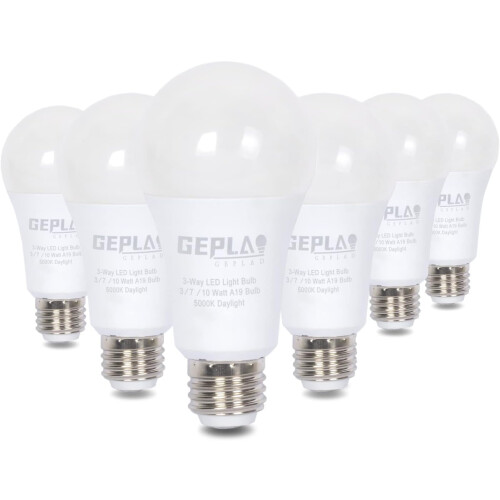 6er-Pack A19 3-Wege-LED-Lampen 400/1000/1400 lm E26