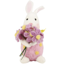 Primitives by Kathy Bouquet Bunny Collectible Felt Critter, 6-inch, with Handmade Knit Sweater, Holding Flowers - Tiered Tray, Shelf, or tablescape Di