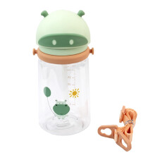 Bouteille d'eau Attro Doddle Kid 450Ml avec couvercle à flip, paille & sangle en nylon - Vert, Plastique