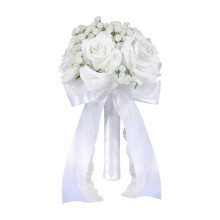 Rose Bouquet White Bridal Arrangement Realistic Fabric-A S