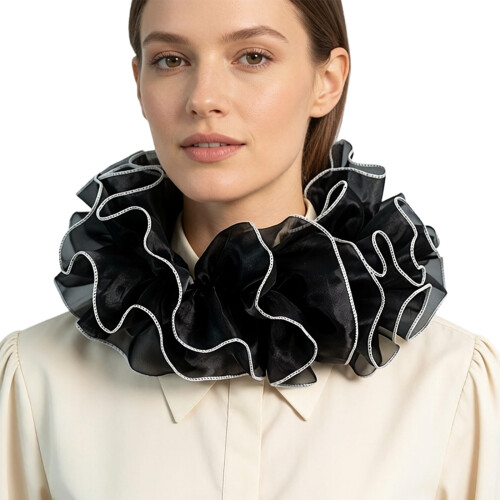 Victorian Detachable Ruffle Collar Jabot Collar-Black