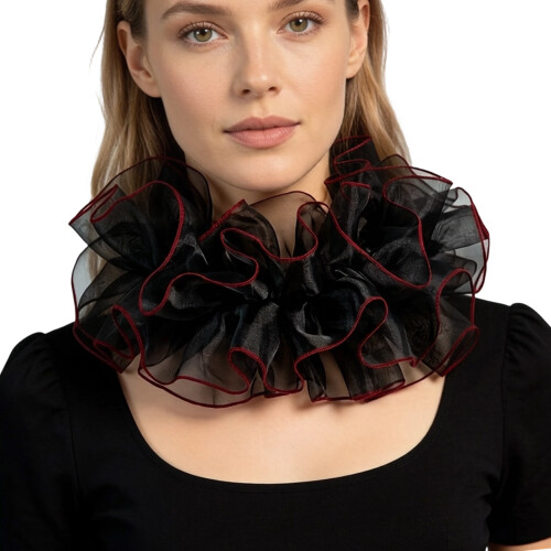 French Styles False Collar Adjustable Size Ruffle-wine red