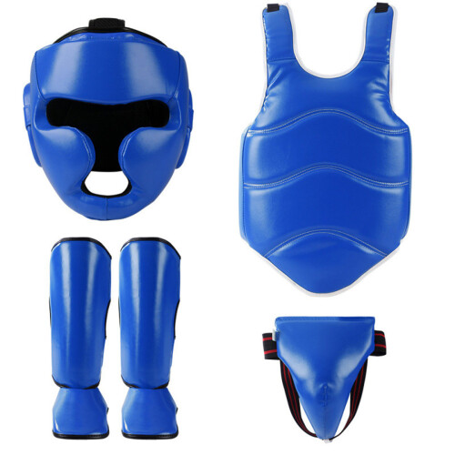 PU-Boxhelm, dicker Tiefschutz, Sparring-Kopfschützer,-blau4 S