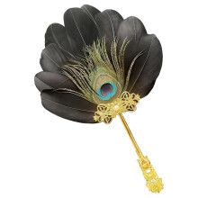 Handcrafted Peacocks Feathered Dance Fan Light And-Black