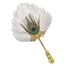Handheld Peacocks Feathered Fan For Cultural Event Photo-White