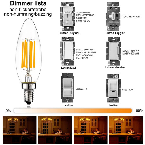Bec LED B10 6W 2700K E12 reglabil, pachet de 6 2