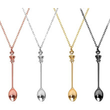 4Pcs Spoon Necklace Set Mini Charms Ket Necklace Small Spoon Tiny Little Scoop Teaspoon Metal Crown Pendant Long Chain for Women Girl