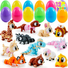 JOYIN 12 Oeufs de Pâques Préremplis avec Jouets Imprimés en 3D, Mini Animaux Mignons avec Grands Yeux pour Favors