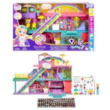 Polly Pocket Süße Abenteuer Regenbogen Einkaufszentrum, 3 Etagen, 9 Spielbereiche, 35+ Zubehör