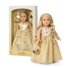 Muñeca de Colección Glimmering Gold Holiday American Girl 2025, Ojos Azul Claro, Pelo Rubio Largo
